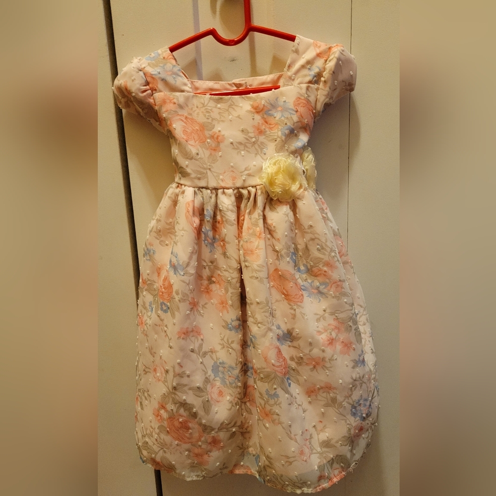 Elegant Floral Kids Dress with Peach and Cream Tones